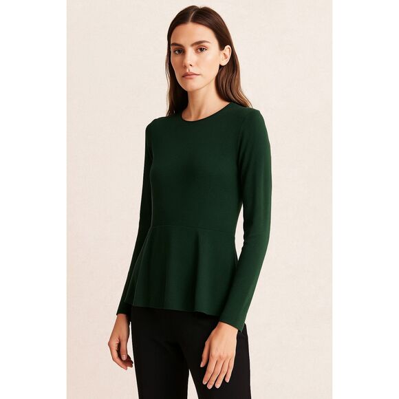 COS Exposed Back Zipper Knit Peplum Sweater in Forest Green S NWOT - Picture 1 of 7